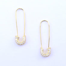 Load image into Gallery viewer, Crystal Safety Pin Hoops